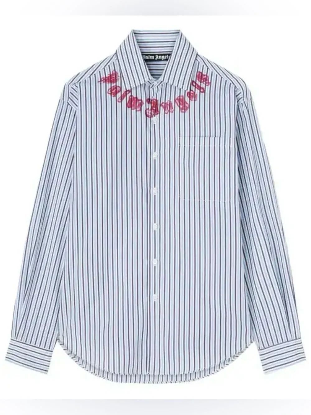 NWTs Palm Angels Logo Print Cotton Button Down Pinstriped Shirt Size 50 | US L